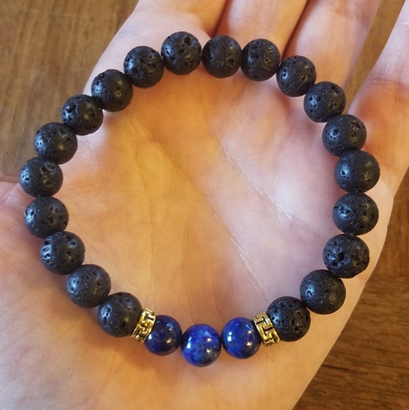 Other - NWOT Beaded Black Lava Rock Bracelet